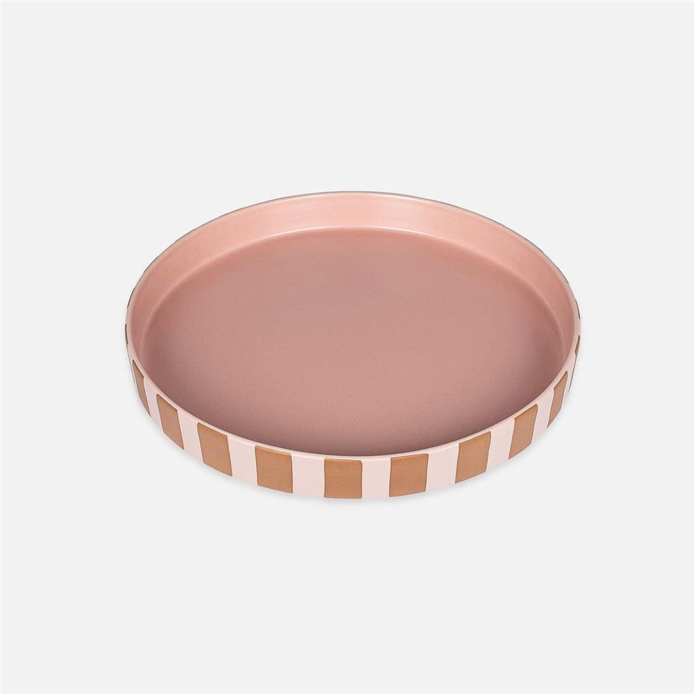 OYOY Toppu Tablett - 27x9 cm, Caramel/Rosa gestreift - als Tortenständer, Tortenplatte, Obstschale
