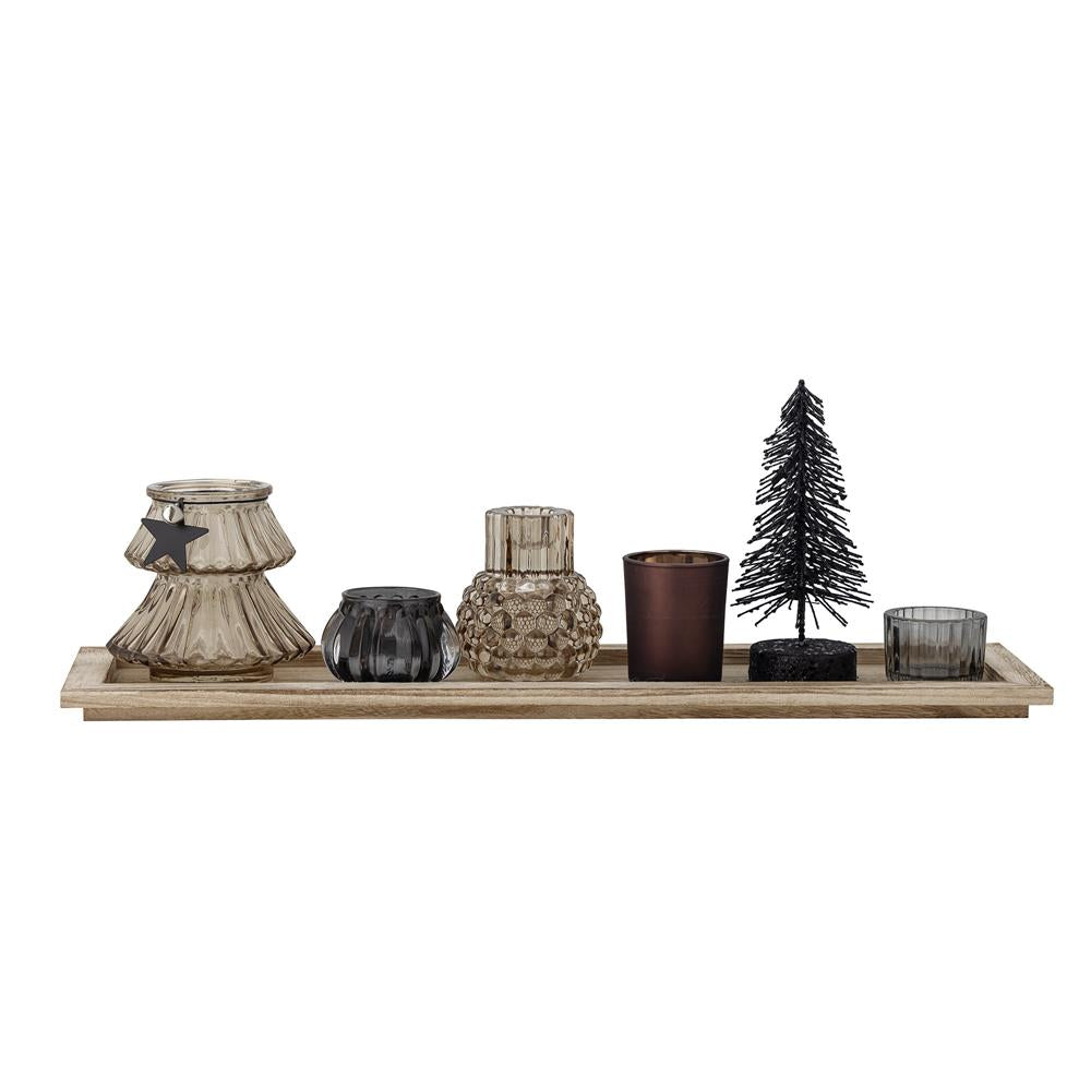 Bloomingville Sanga Tablett Teelichthalter Braun Glas Weihnachtsdeko