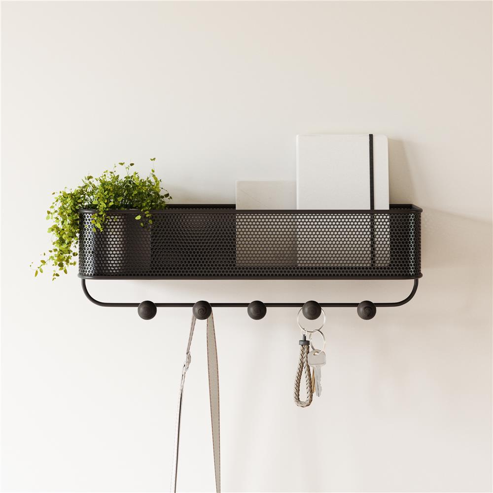 Umbra Estique Schlüsselbrett mit Briefablage, Multifunktionaler Wand Organizer mit 5 Haken, in Schwarz