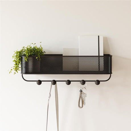 Umbra Estique Schlüsselbrett mit Briefablage, Multifunktionaler Wand Organizer mit 5 Haken, in Schwarz