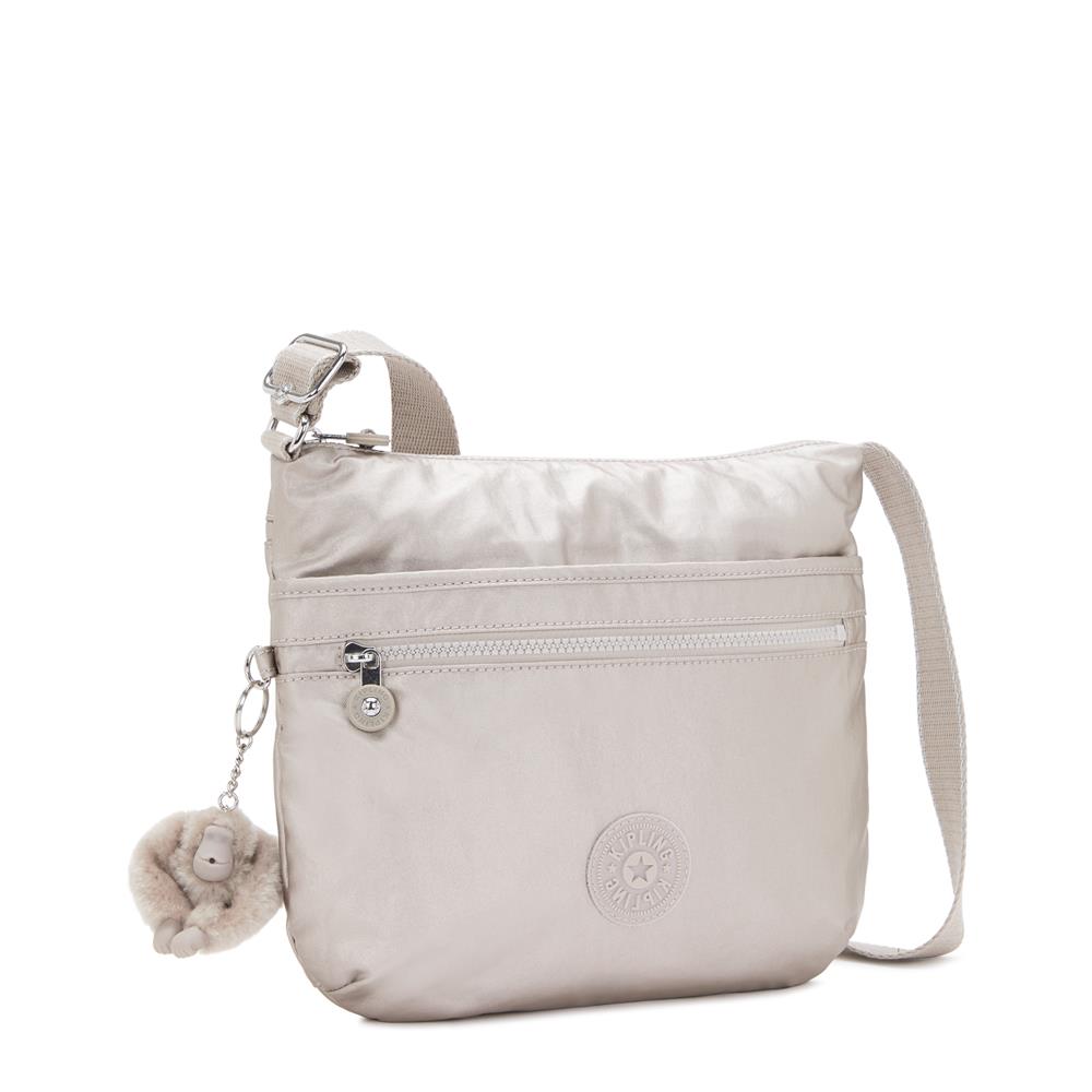 Kipling ARTO M, Mittelgroße Umhängetasche, Metallic Glow (beige), Schultertasche mit Reißverschluss
