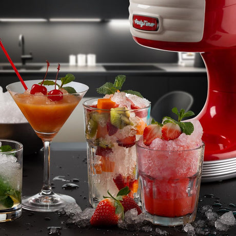 Ariete Party Time Ice Crusher, Rot, Eiscrusher für Cocktails & Slush, Retro-Design, 50er Jahre-Stil