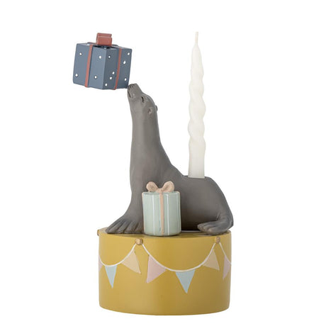 Bloomingville MINI Flor Kerzenständer Robbe mit Geschenk Gelb 10x19cm Polyresin Kerzenhalter