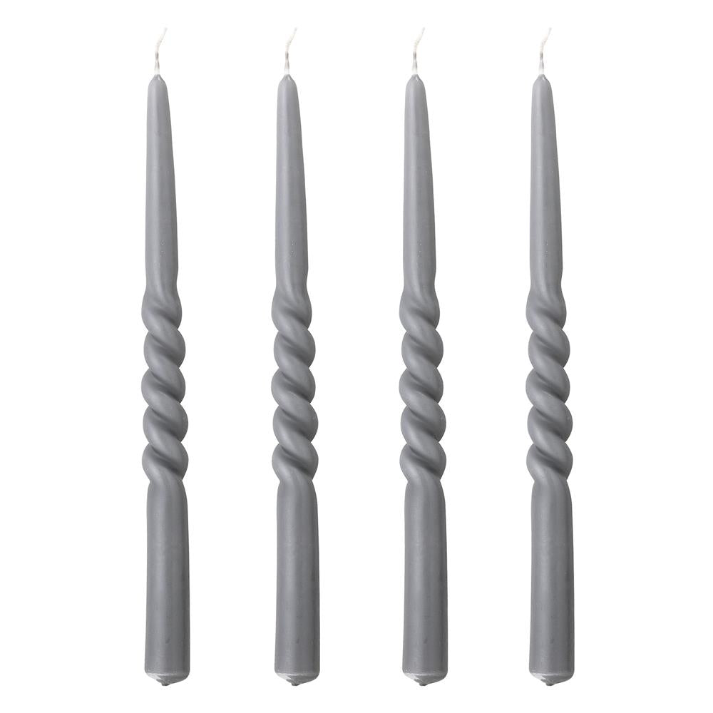 Bloomingville Twist Kerzen Set, Grau, Handgedreht, 4 Stück aus Paraffin
