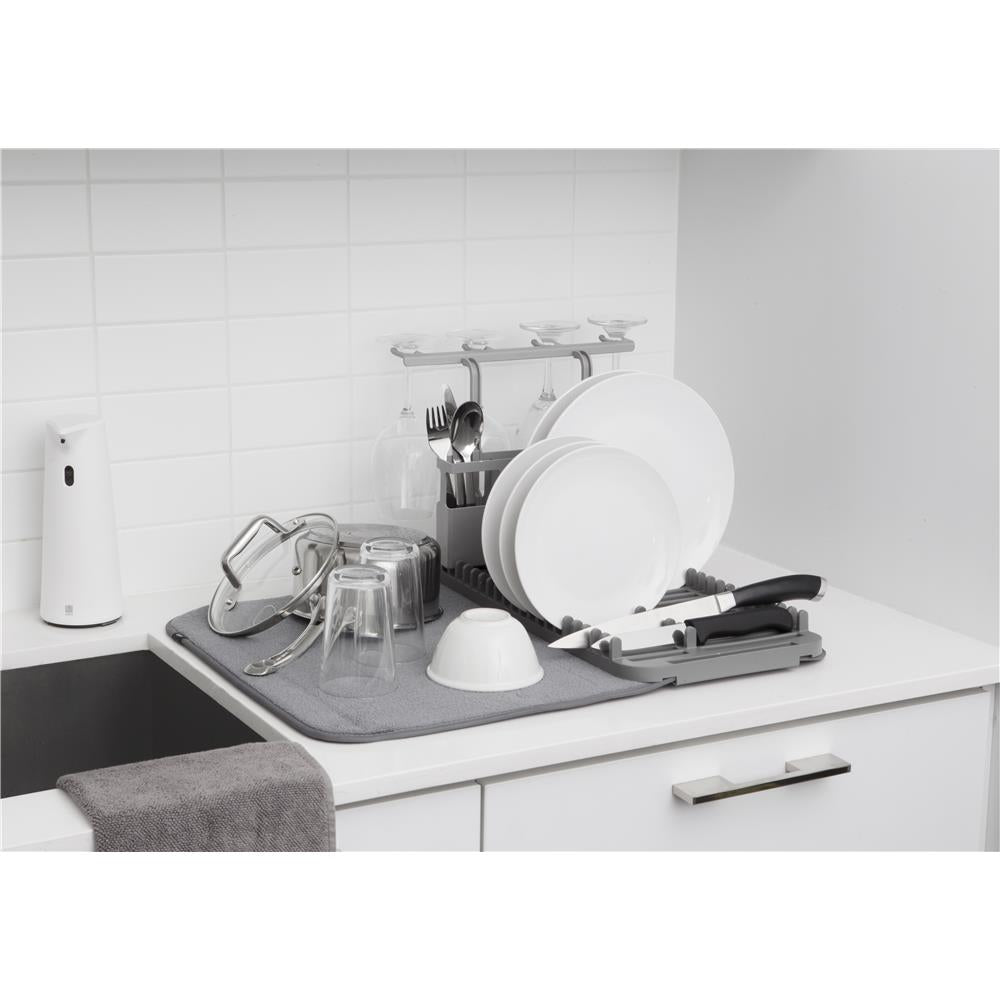Umbra Udry Geschirr Abtropfgestell und Mikrofaser Abtropfmatte Faltbar Platzsparend Anthrazit