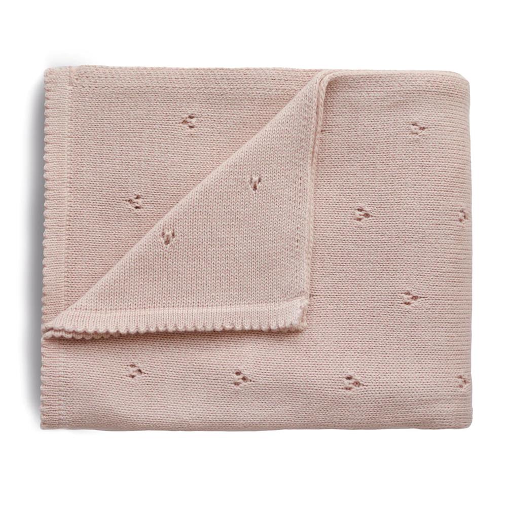 Mushie Gestrickte Babydecke Pointelle, Blush, aus 100% Bio-Baumwolle