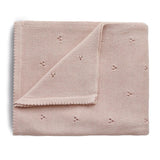 Mushie Gestrickte Babydecke Pointelle, Blush, aus 100% Bio-Baumwolle