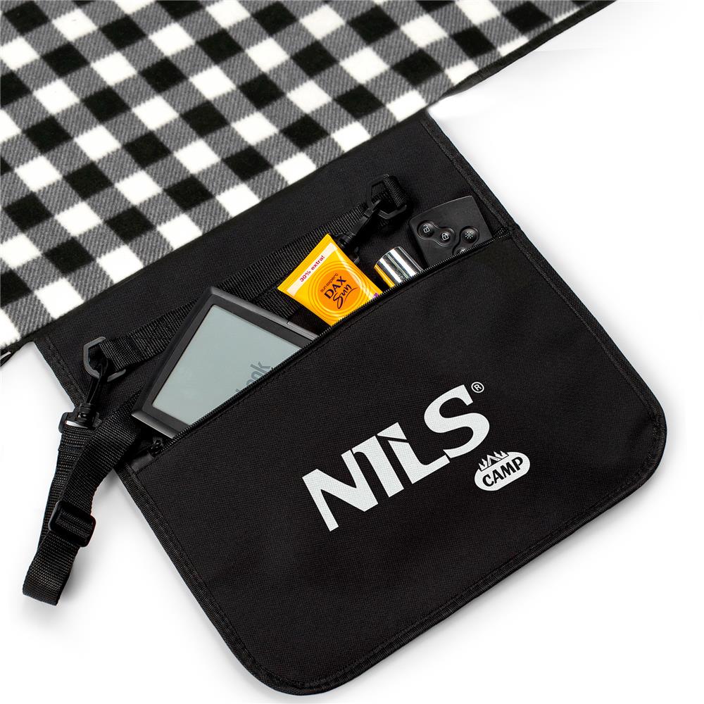 NILS CAMP Picknickdecke Schwarz/Weiß karriert 300x200 cm - große Outdoor Decke für Strand, Garten & Camping
