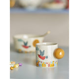 Bloomingville MINI Colorine Tasse, Naturfarben mit Vogel, Steingut, Kindertasse, dänisches Design