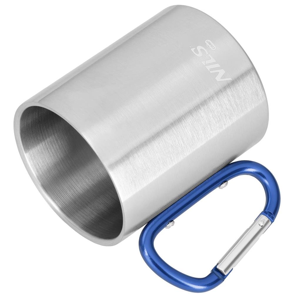 NILS CAMP Campingbecher Edelstahl 300 ml Blau - doppelwandiger Outdoor Becher mit Karabiner für Camping