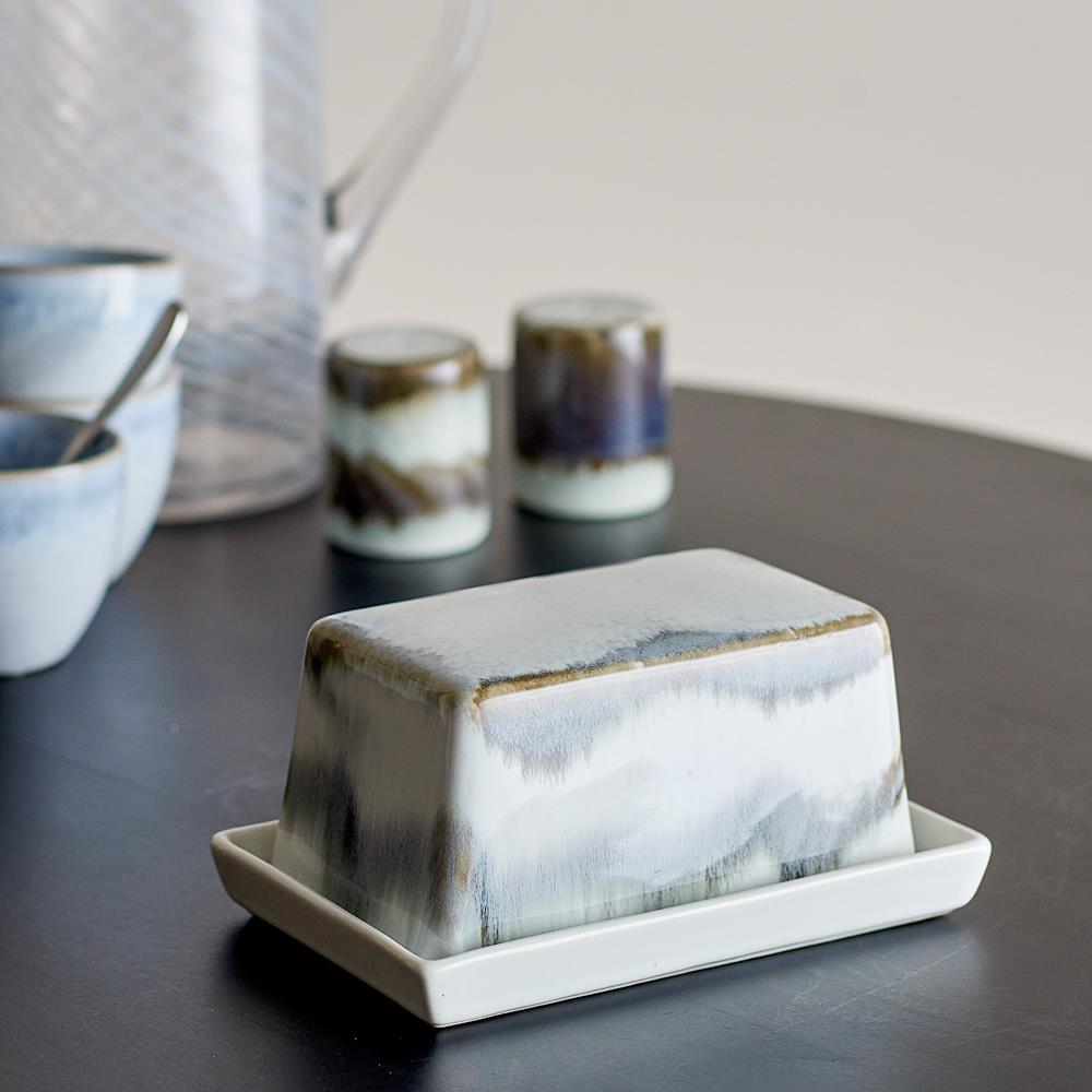 Bloomingville Paula Butterdose Grau Steingut mit Deckel