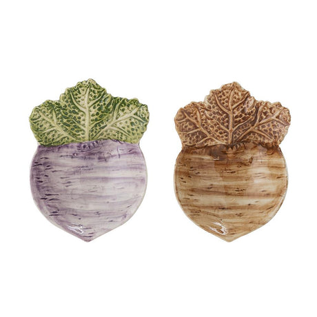 Bloomingville Mimosa Rübe Schale 2er Set Braun/Grün/Violett Steingut Dekoschale dänisches Design