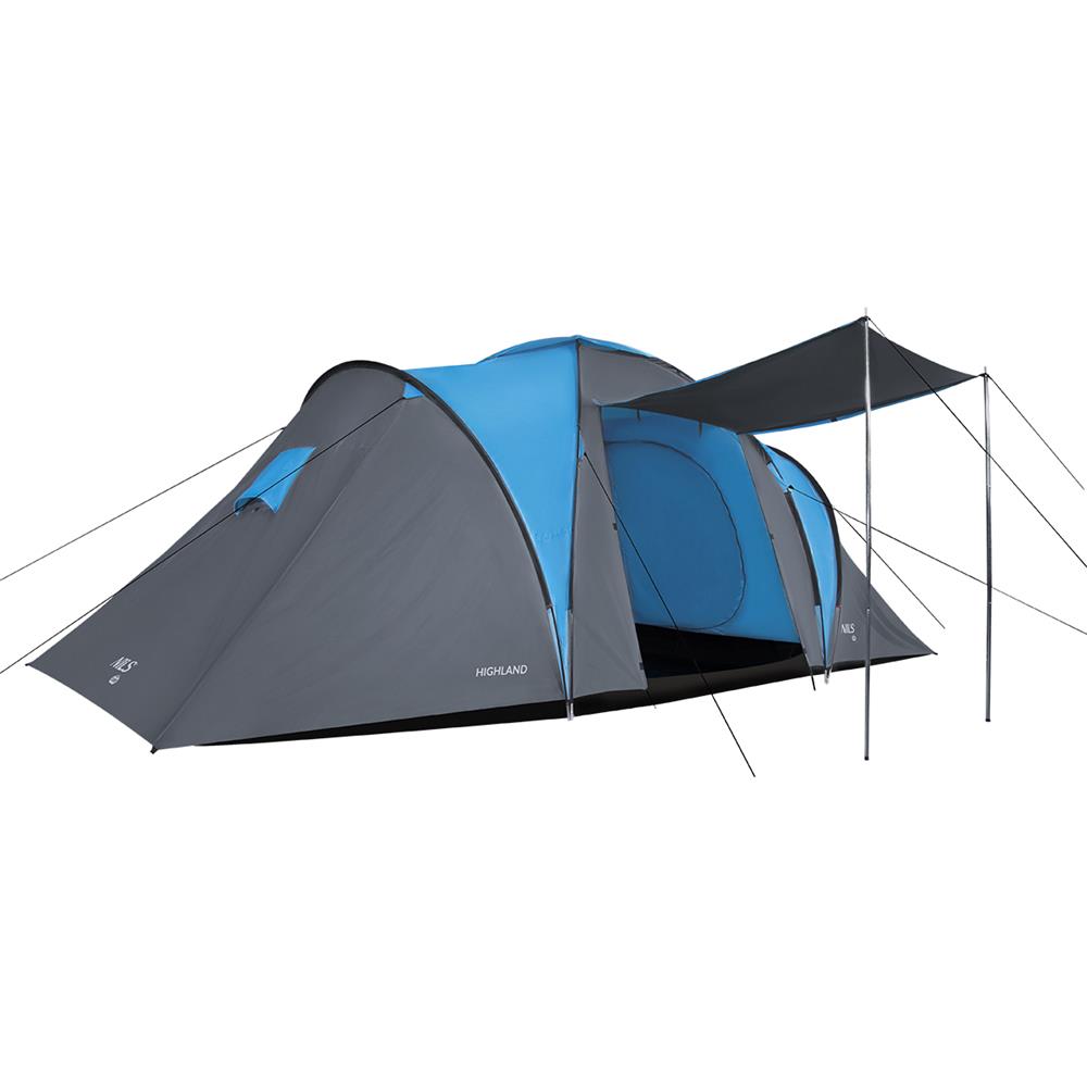 NILS CAMP Highland Zelt für 6 Personen Grau-Blau - großes Familienzelt mit Vorraum für Camping & Outdoor