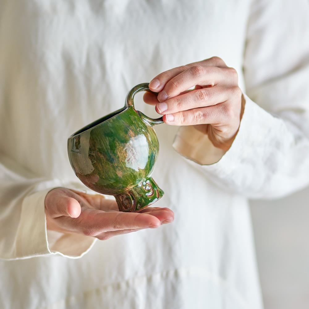 Bloomingville Avonlea Tasse Grün Steingut D9xH10,5 cm 4er Set – reaktiv glasierte Tassen