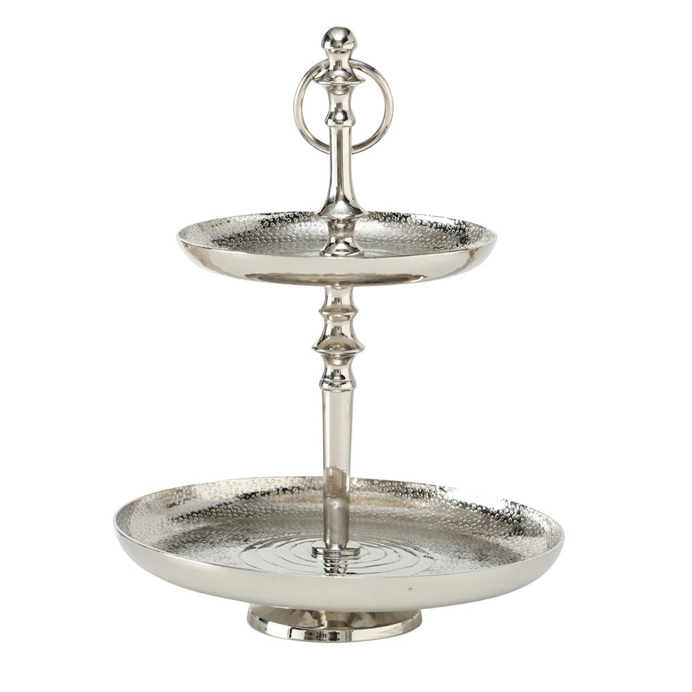 BOLTZE Etagere Fortuna 30cm 2-stöckig Silber mit Griff für Dekoration Elegantes Design