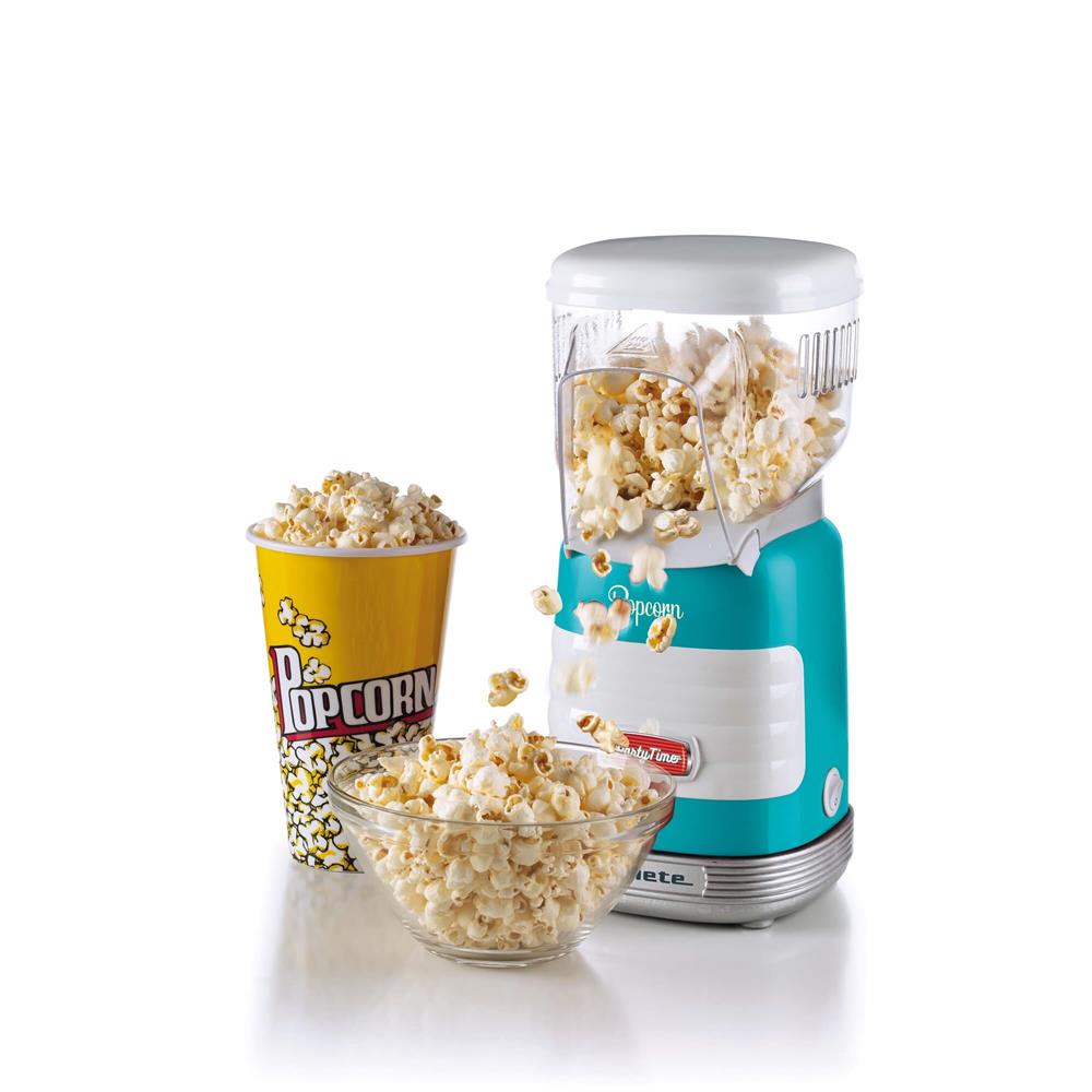 Ariete Party Time Popcorn Maker, Blau, Popcornmaschine Heißluft, Retro-Design, 50er Jahre-Stil