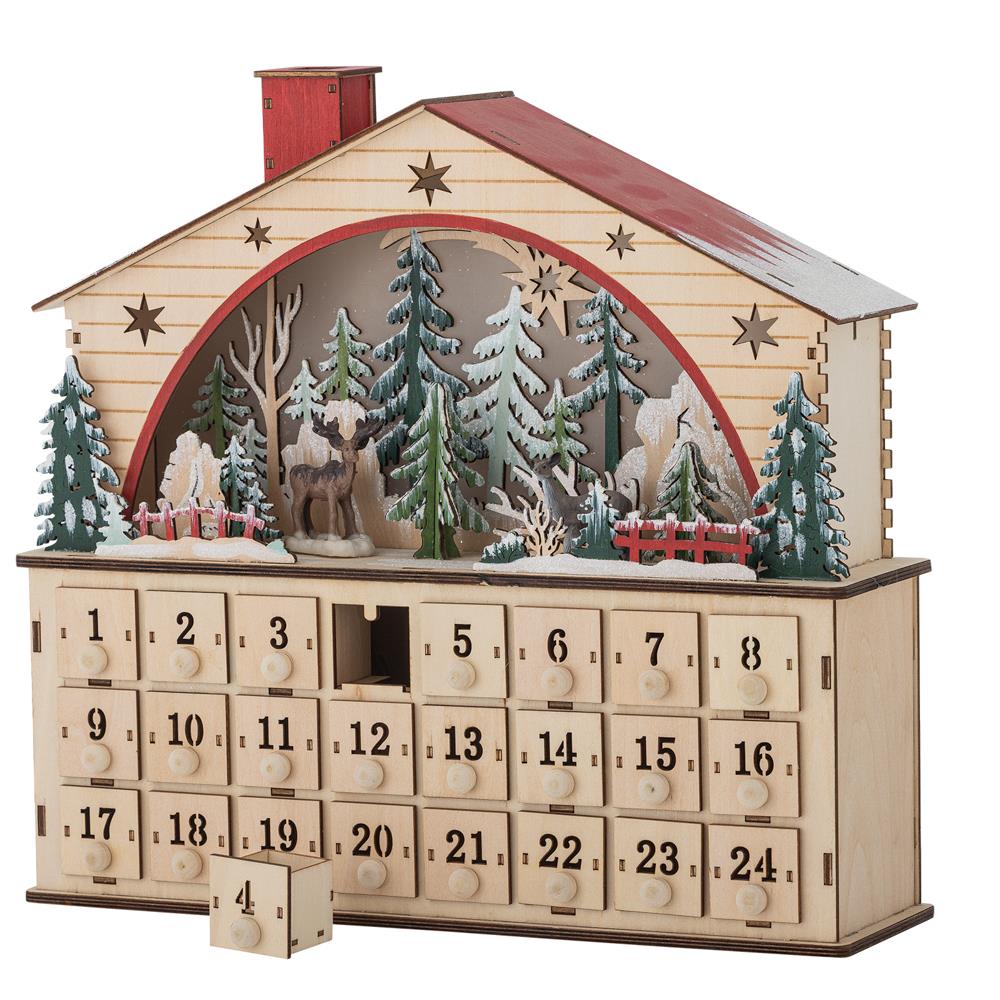 Bloomingville Melvin Adventskalender mit Licht Natur Holz Weihnachtsdeko