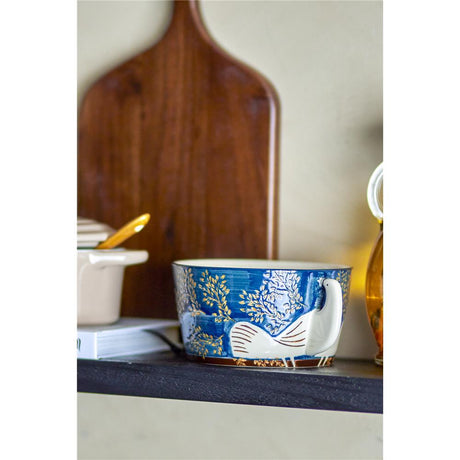 Bloomingville Hezha Schüssel in Blau, 460ml, aus Steingut mit Vogelmotiv