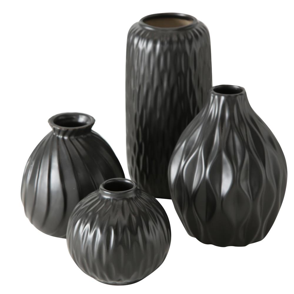 BOLTZE Vase Zalina 4er Set Schwarz Keramik Blumenvasen Dekovasen Skandinavisches Design