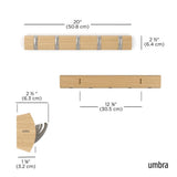 Umbra Flip Wandgarderobe, Garderobenleiste in Natur, mit 5 beweglichen Haken in Silber