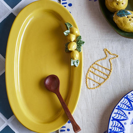 Bloomingville Limone Servierplatte Steingut gelb 36x21 cm Zitronendekor