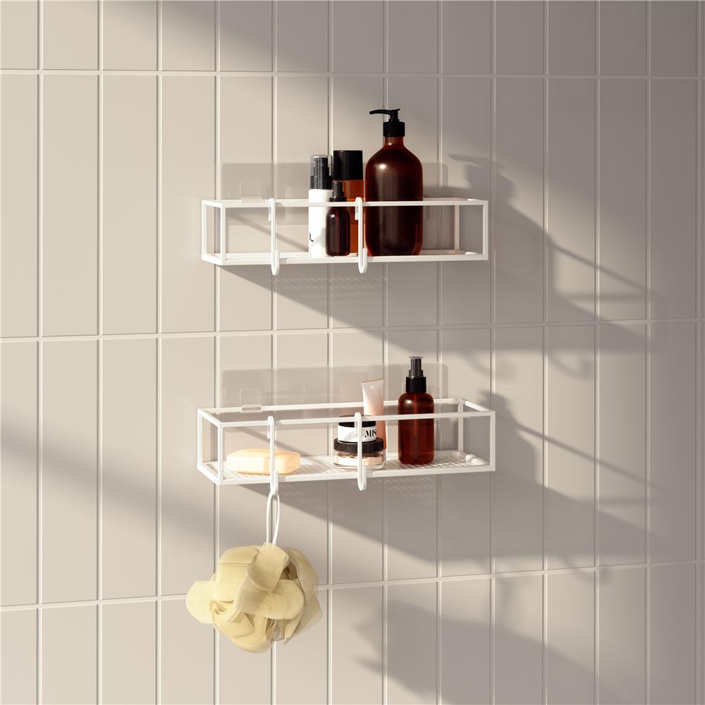 Umbra Cubiko Duschablage, Duschregale ohne Bohren mit Haken, 2er-Set, in Weiß