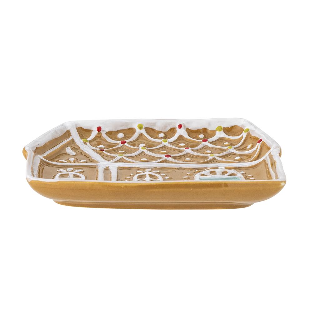 Bloomingville Ginnie Servierplatte Lebkuchenhaus, Braun, Keramik, Weihnachtsteller