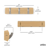 Umbra Flip Wandgarderobe, Garderobenleiste in Natur, mit 3 beweglichen Haken in Silber