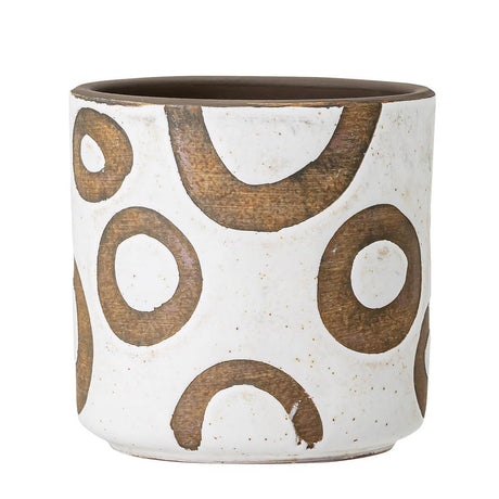 Bloomingville Avo Blumentopf 12 x 12cm Weiß Braun Kringel Terrakotta Übertopf dänisches Design
