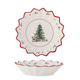 Bloomingville Naive Weihnachtsschale, Rot, Keramik 460 ml mit Tannenbaum-Motiv