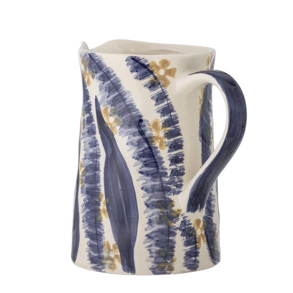 Bloomingville Anuuk Vase blau D14,5 cm aus Steingut – handdekorierte Blumenvase für Wohnzimmer