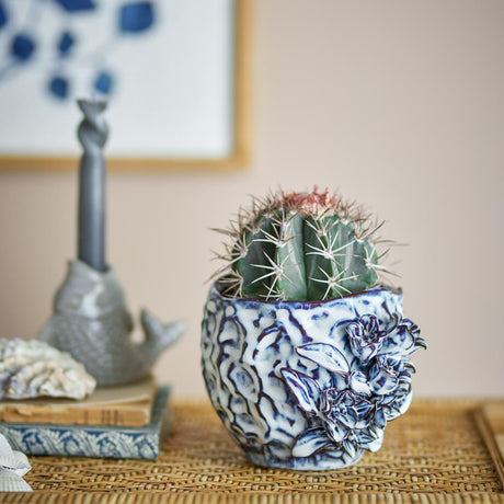 Bloomingville Malina Blumentopf Blau Steingut Landhausstil 17cm