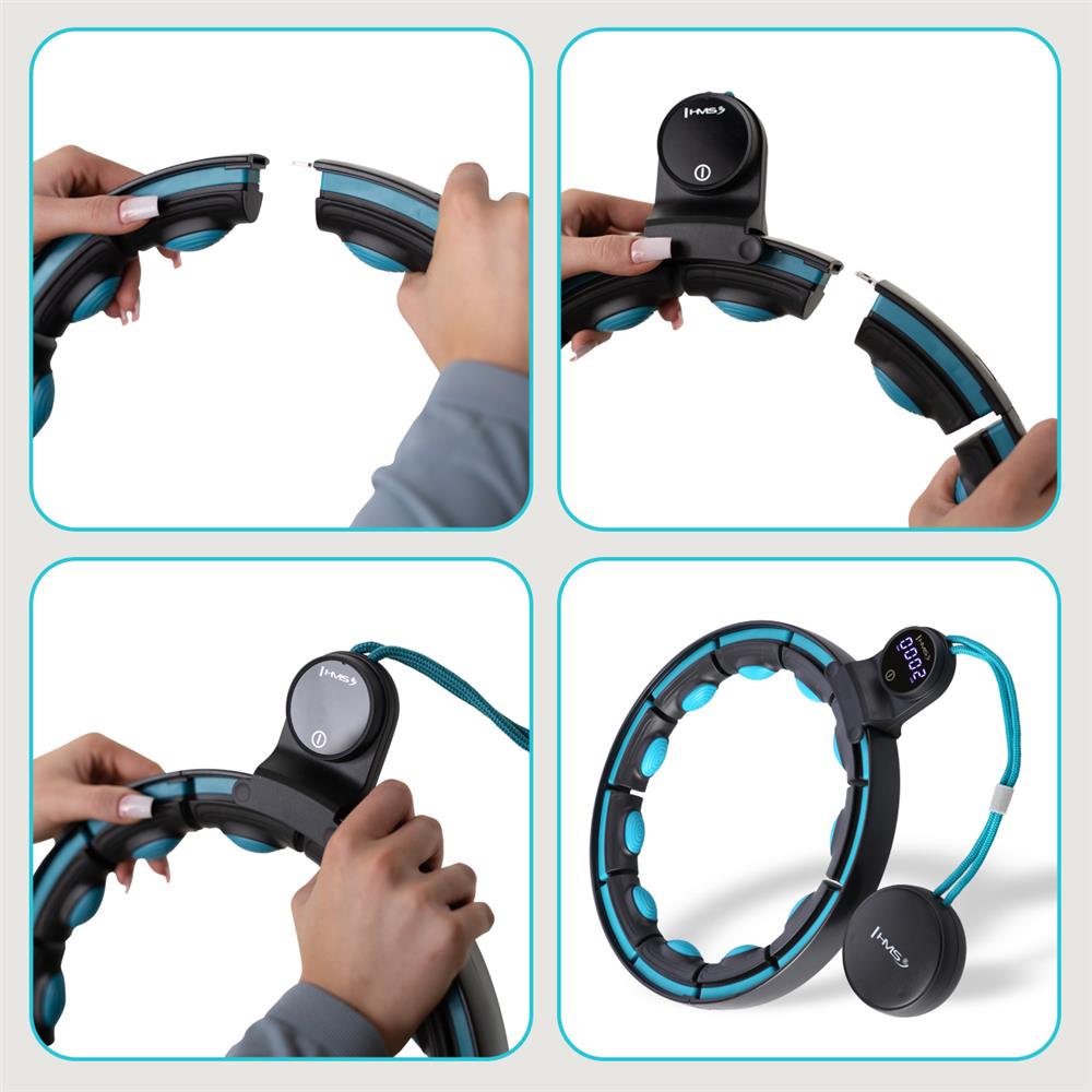 Hula Hoop Reifen mit LCD-Zähler, Magneten und Gewicht Schwarz/Türkis | HMS HHM17
