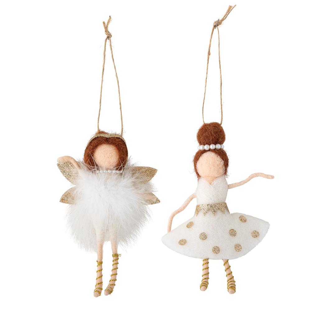 Bloomingville Liuka Baumschmuck, Weiß, Wollengel 2er Set Weihnachtsanhänger