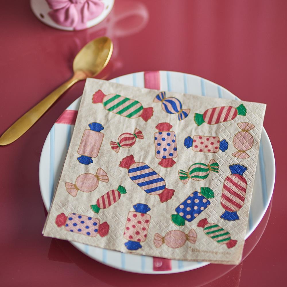 Bloomingville Caramella Weihnachtsservietten mit Bonbon-Motiv, 20 Servietten