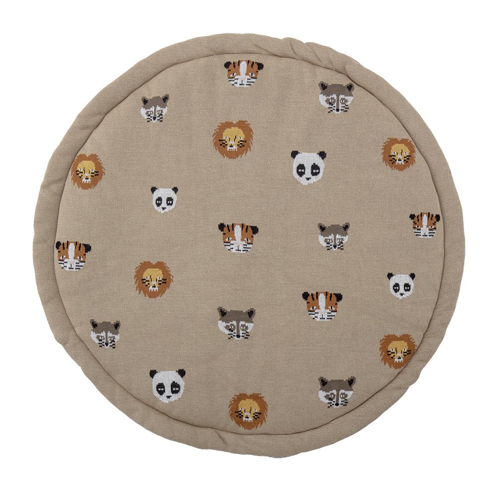 Bloomingville MINI Miko Spielmatte Zootiere 100cm rund Braun Baumwolle Spielteppich dänisches Design