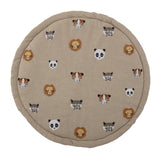 Bloomingville MINI Miko Spielmatte Zootiere 100cm rund Braun Baumwolle Spielteppich dänisches Design