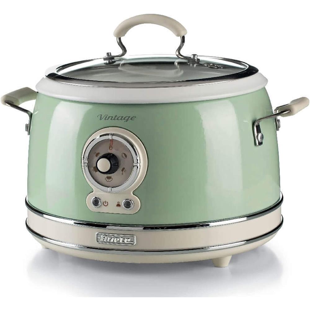 Ariete Vintage Reiskocher, Grün, 3,5L, Slow Cooker, Dampfgarer, 5 Programme, Keramikschüssel