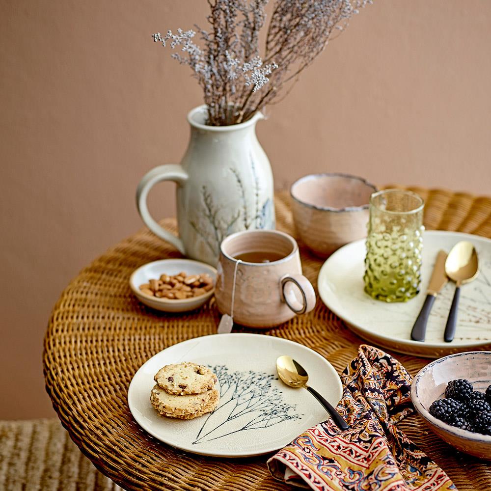 Bloomingville Bea Speise Geschirrset 12-tlg. Natur Steingut handbemalt mit Crackle-Glasur