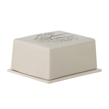 Bloomingville Bea Butterdose, Natur, Steingut, mit Blumenmotiv, dänisches Design