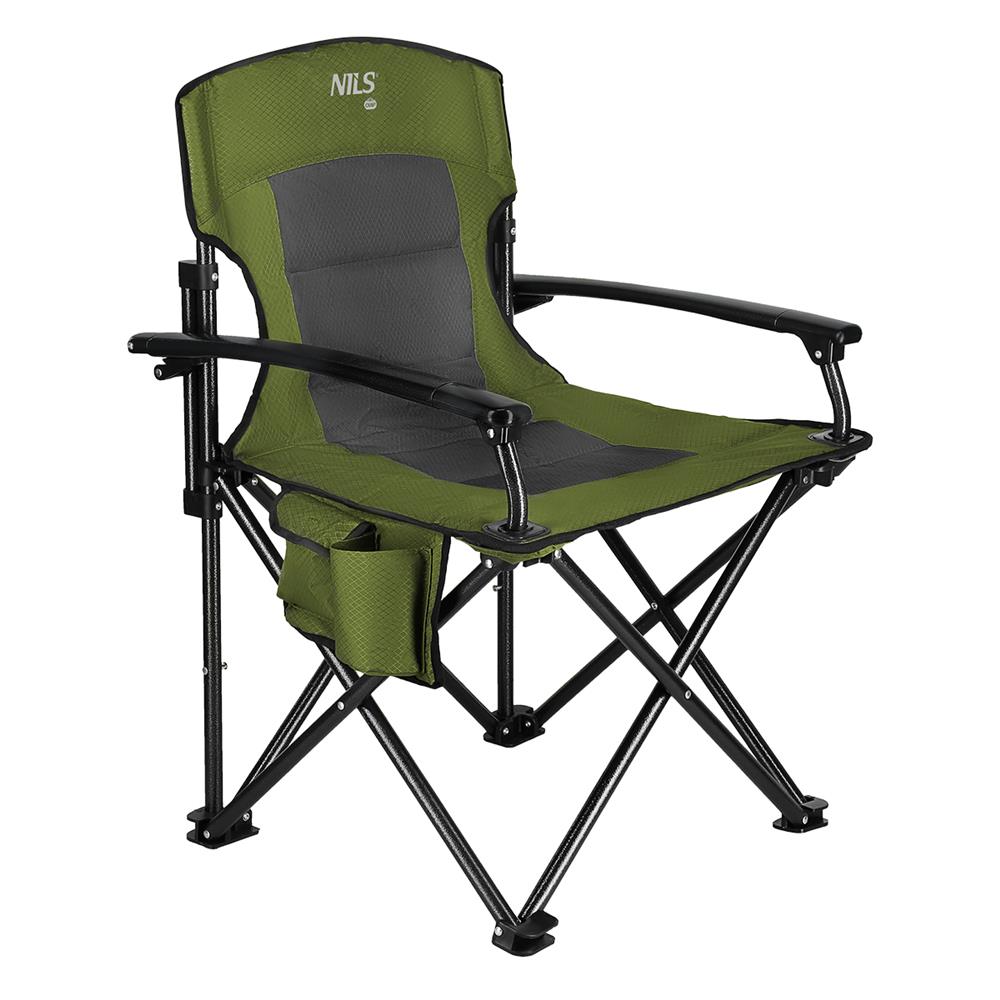 NILS CAMP Campingstuhl Grün - gepolsterter Klappstuhl mit Tasche für Camping, Garten & Angeln