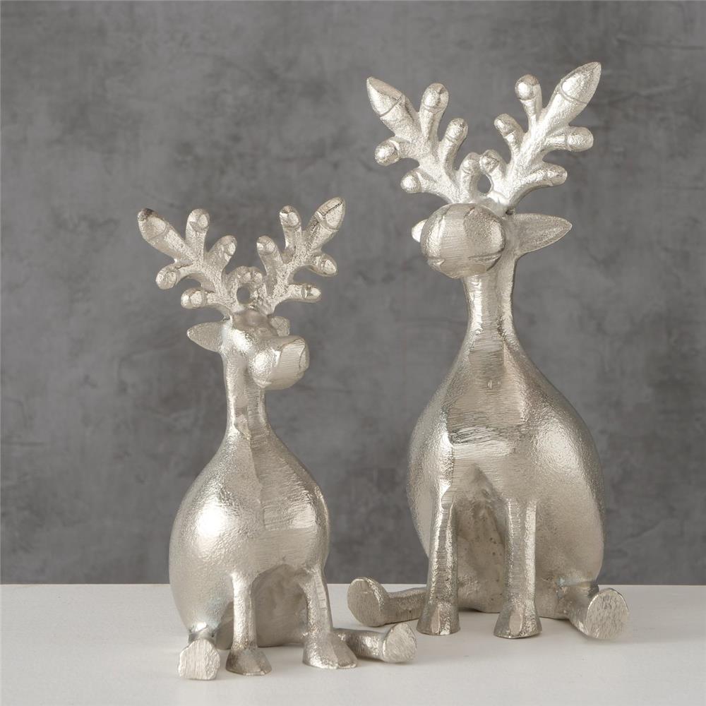 BOLTZE Dekofigur Hirsch Tarnow Silber sitzend 2er Set Weihnachtsdekoration Landhaus Design
