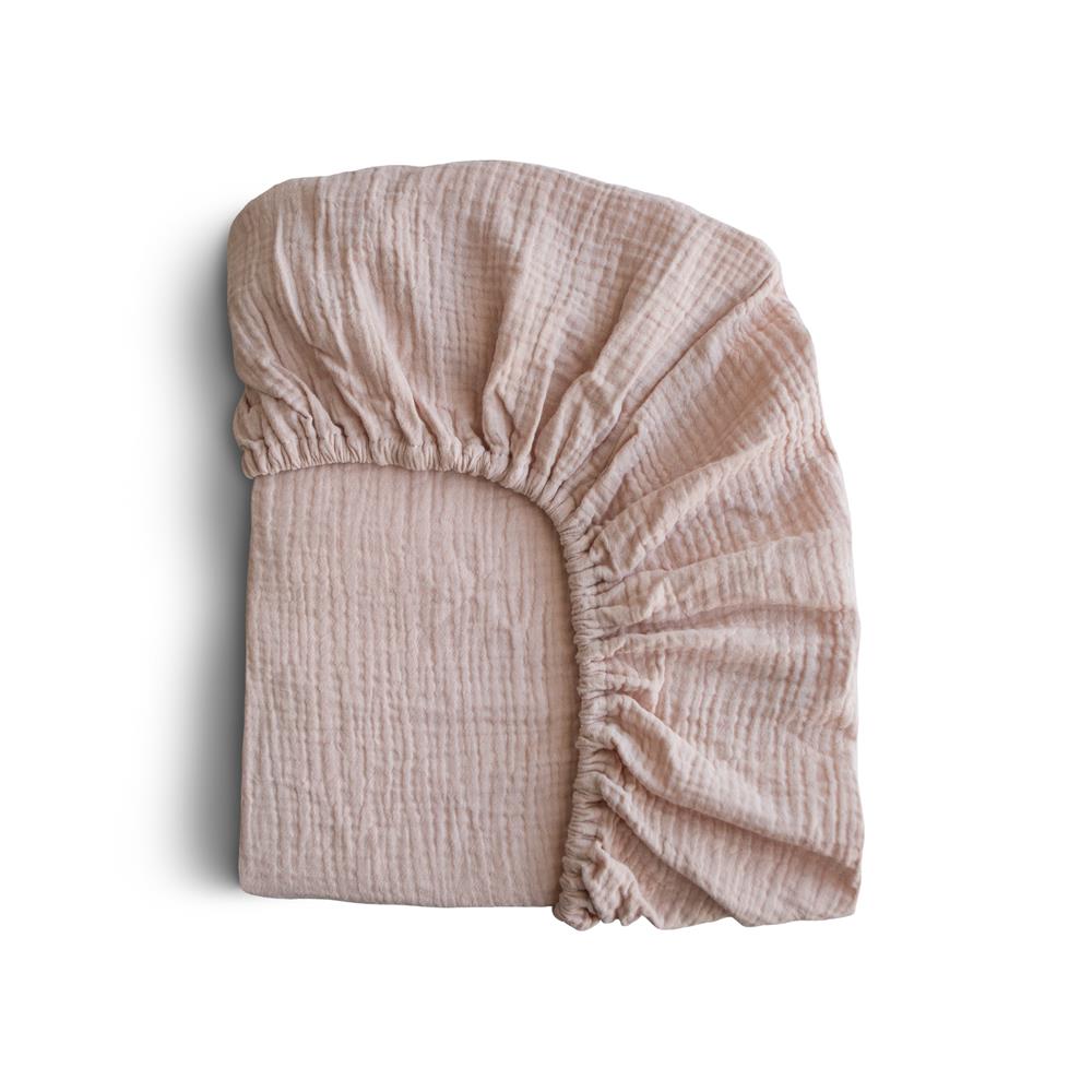 Mushie Musselin-Kinderbettlaken, Blush, 100x40cm Spannbettlaken