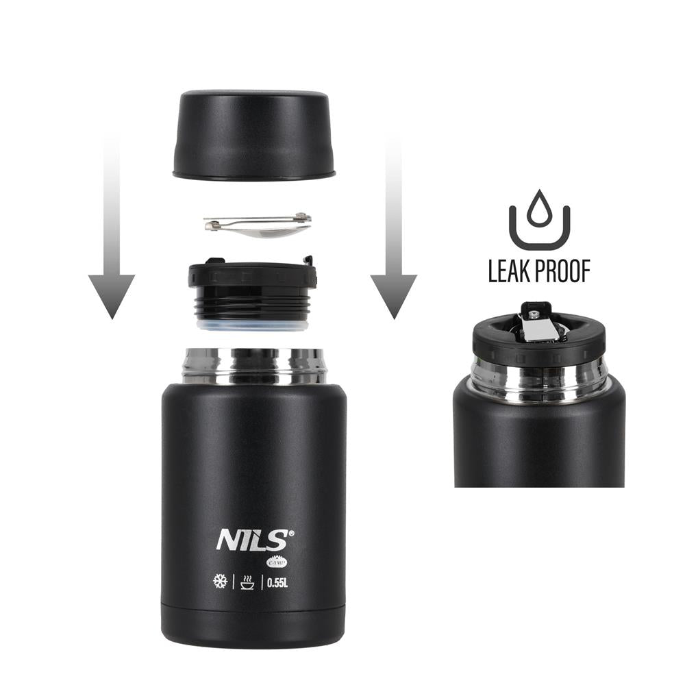 NILS CAMP Speisethermos 550 ml Schwarz Edelstahl Thermobehälter auslaufsicher