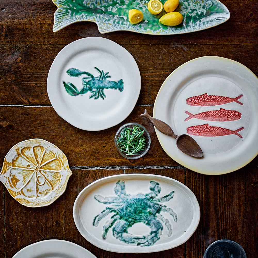 Bloomingville Hadden Servierplatte Grün Steingut Fischform mediterran 42cm