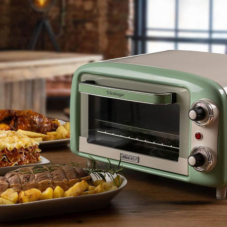 Ariete Vintage Mini Backofen, Grün, 10L Elektrobackofen im Retro-Design, 800W, 230°C