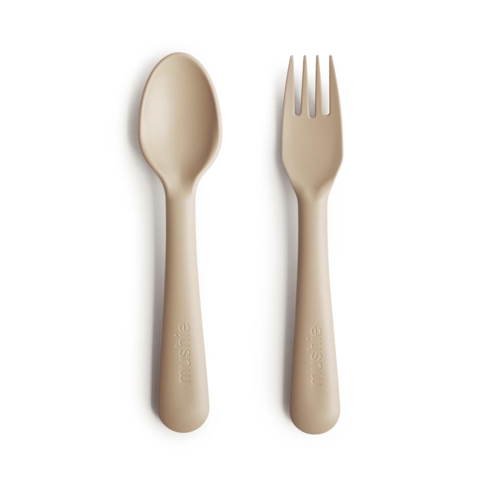 Mushie Kinderbesteckset Gabel und Löffel, Vanilla, BPA-frei