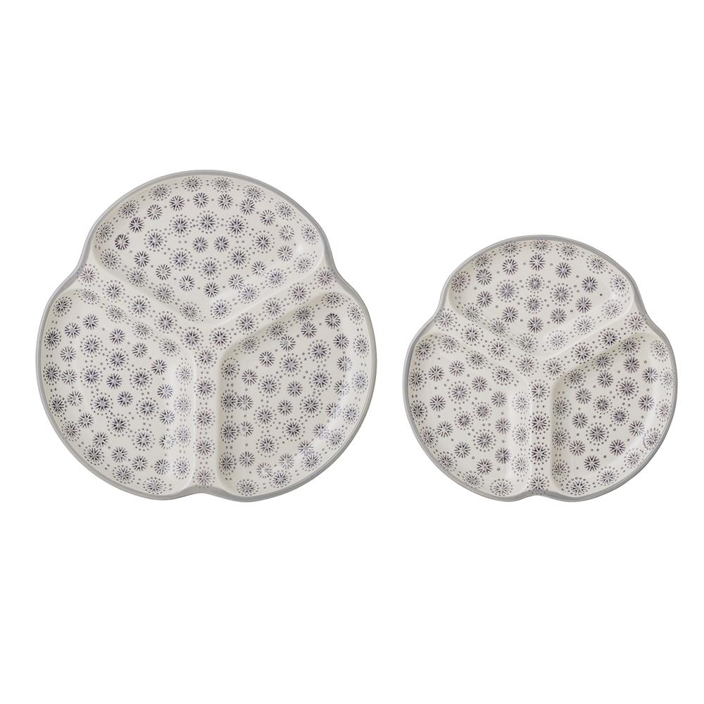 Bloomingville Elsa Servierplatte 2er Set in Grau gemustert aus Steingut im dänischen Design