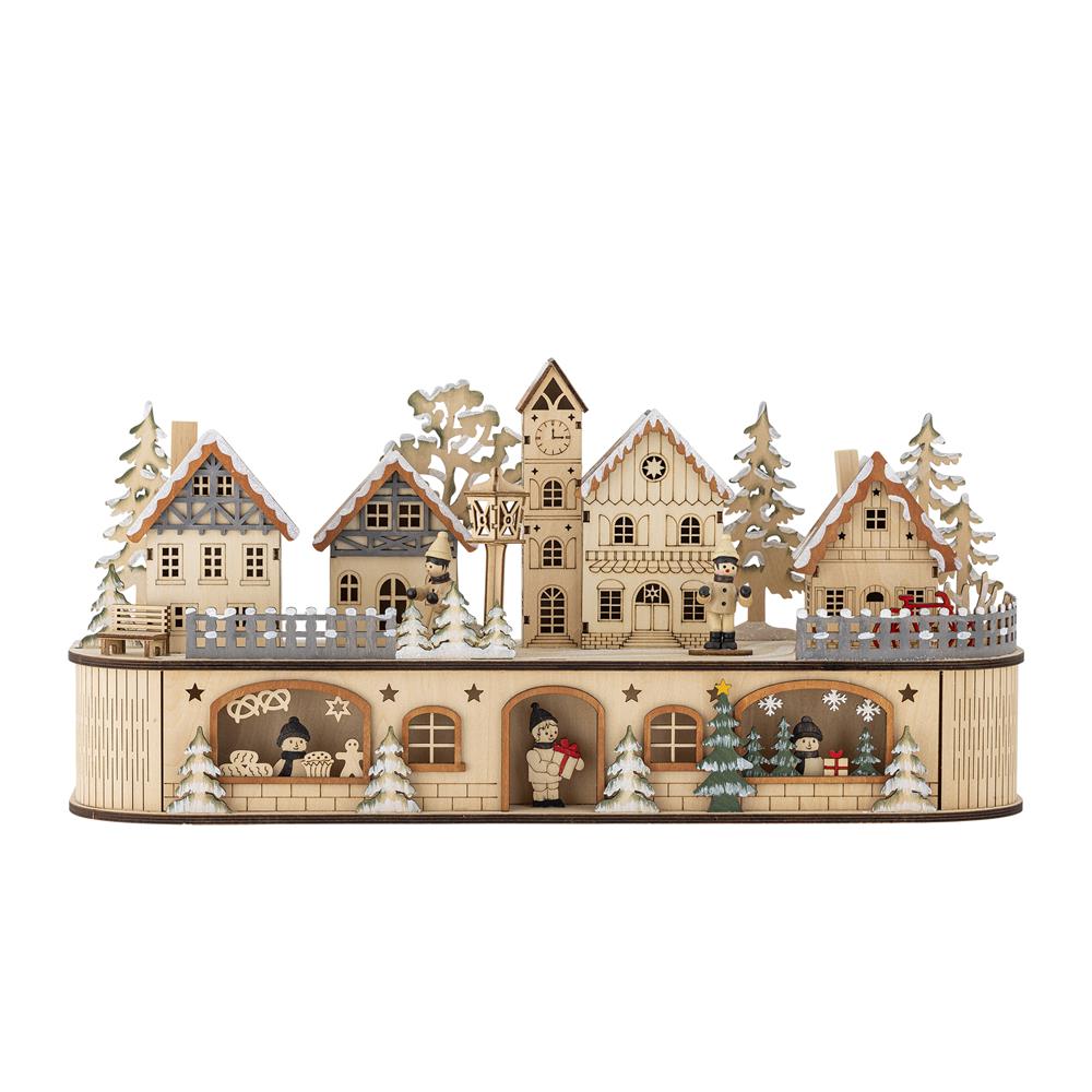 Bloomingville Norwich Deko mit Licht Natur Holz LED Weihnachtsdorf