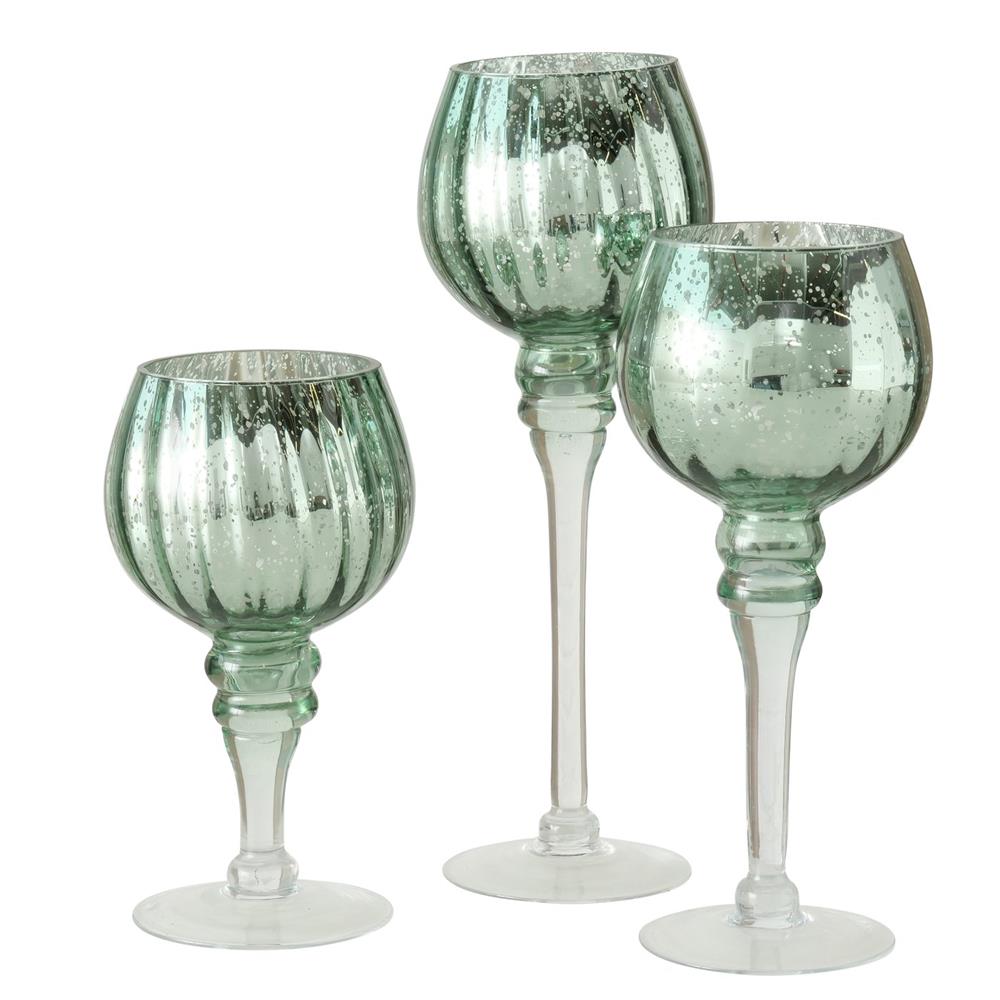 BOLTZE Windlicht Minou 3er Set Glas Grün 30 x 10 cm